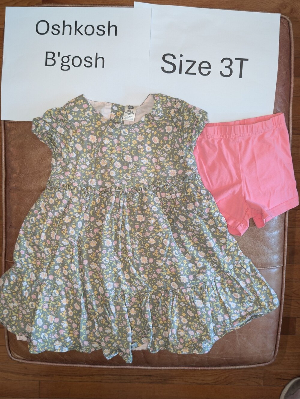 Oshkosh B'Gosh Flower Print Dress With Lining And Shorts Size 3T